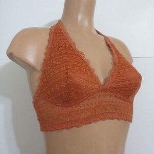 Victoria's Secret Burnt Orange Lace Halter Bralette Bra Sz S NWOT